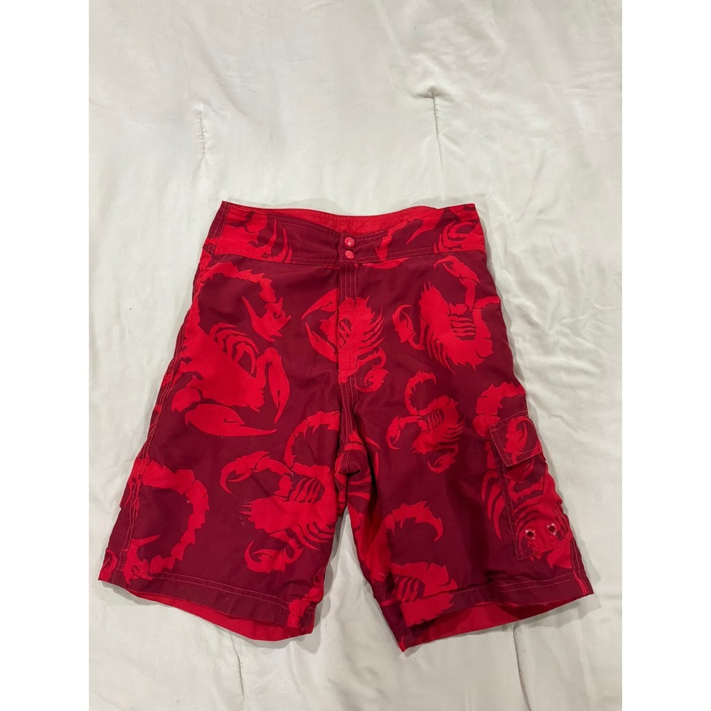 Mens‎ Red Scorpion Print Board Shorts Swim Trunks Cargo Pocket Size 32